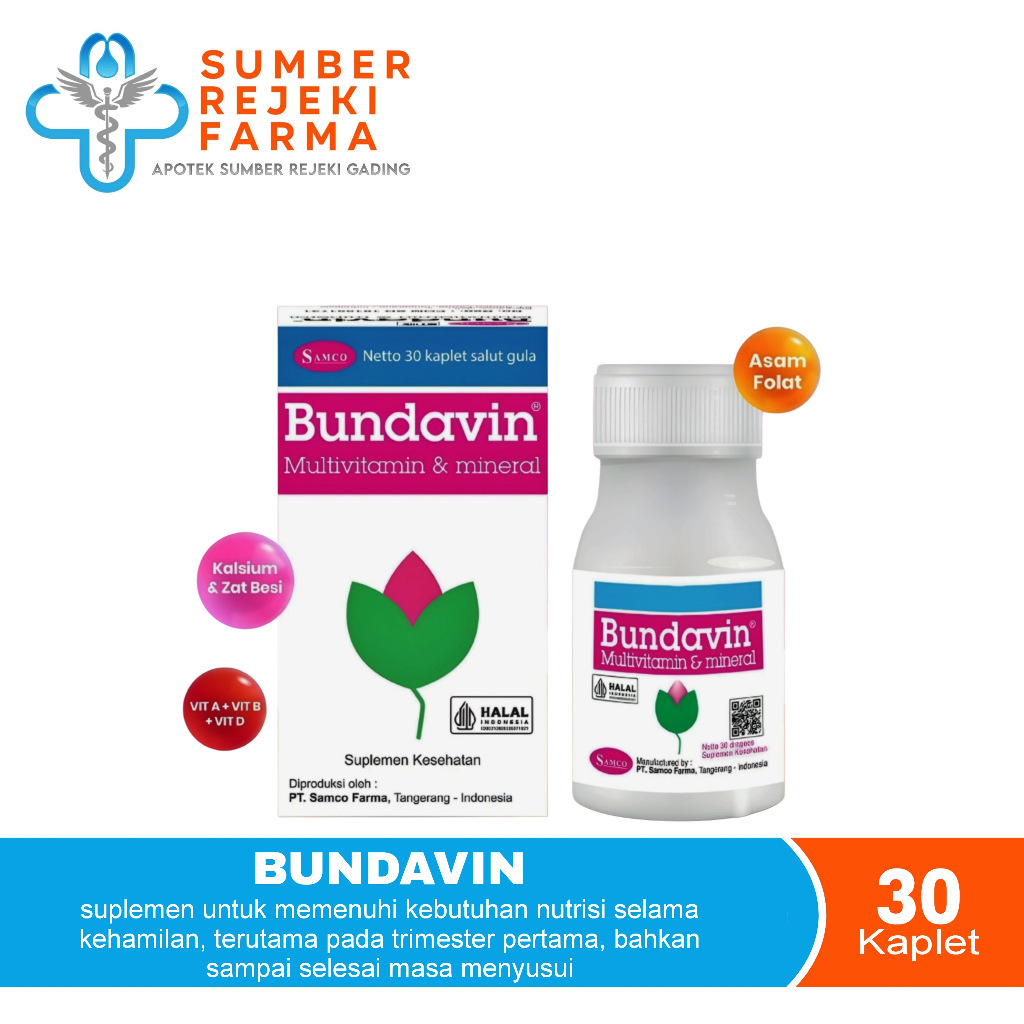 Bundavin Multivitamin Ibu Hamil Menyusui Pot 30 Tablet