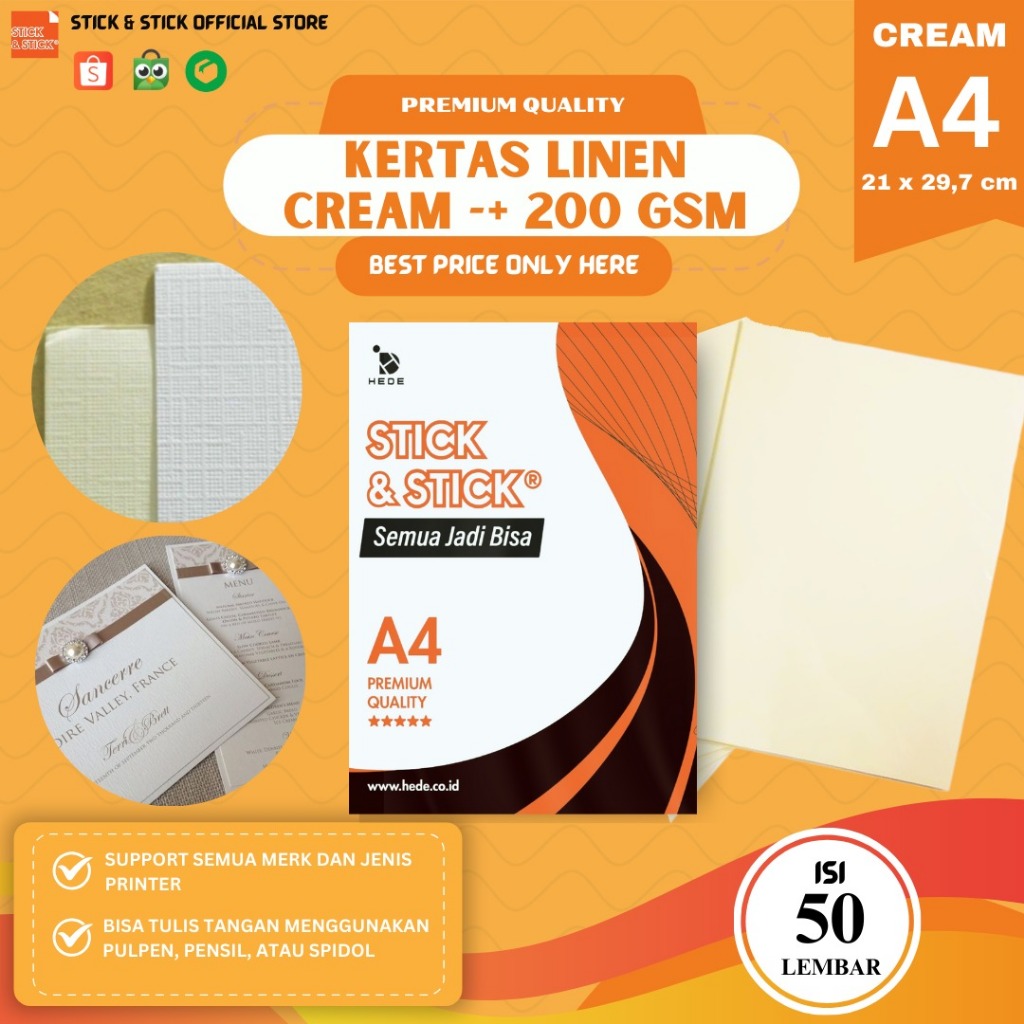 

Kertas Linen Cream -/+ 200 gsm A4 isi 50 lbr Kertas Linen Jepang Kertas Undangan Kertas Sertifikat