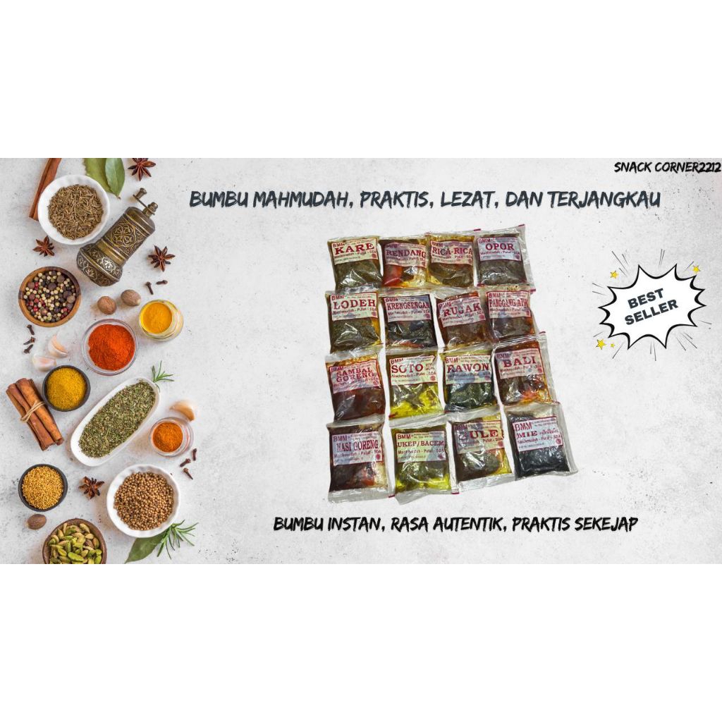 

Bumbu Masak Machmudah "BMM" Mahmuda Mahmudah Krengseng Gule Kare Soto Sambal Goreng Rendang Rujak dll