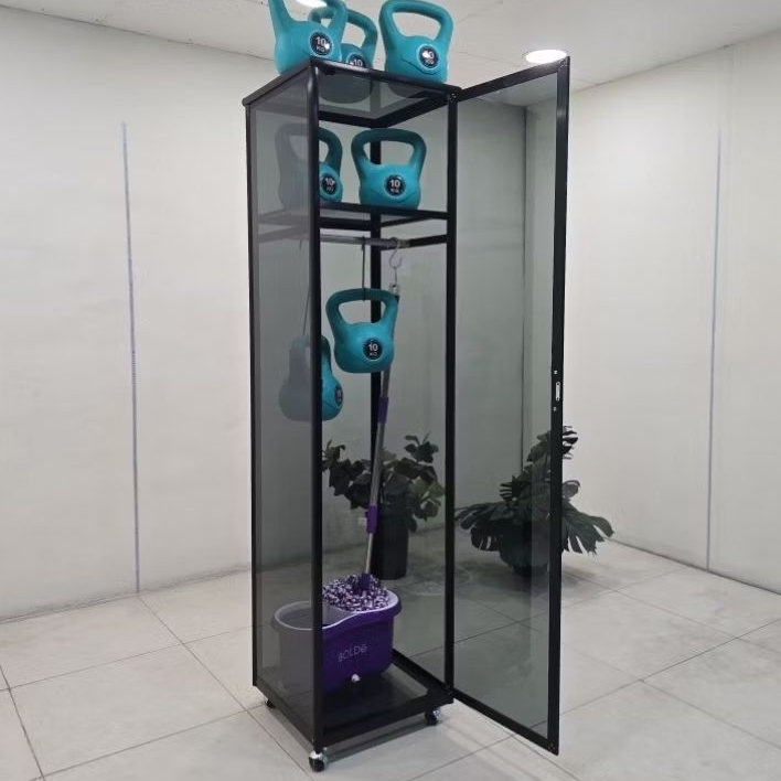 TC ALUMINIUM 50X48X195 b LEMARI SAPU ALUMINIUM 20U COKLAT TUA FULL KACA 3 MM RIBEN AWET ANTI RAYAP S