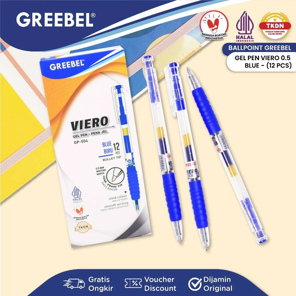 

GREEBEL PULPEN GEL / Gel Pen Viero GP- 504 0.5 Biru (12PCS/SET) / Ballpen Gel Ballpoint Bolpen Bolpoin Pena Gel