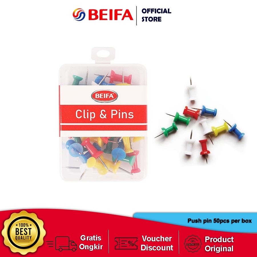 

Beifa Push Pin Warna FH105 - 50 pcs, Rapi & Praktis dalam Kotak