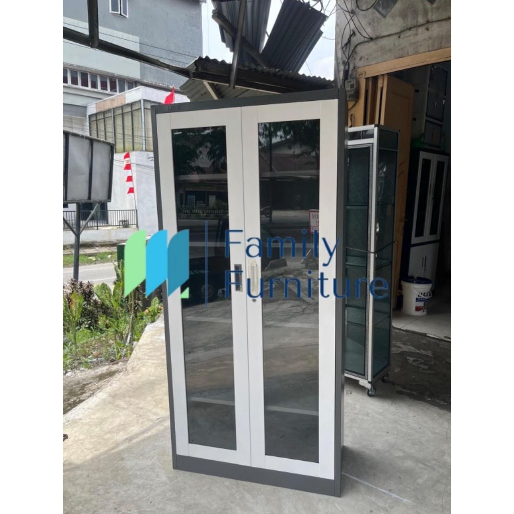 Lemari File Cabinet / Lemari Arsip / File Cabinet Plat Besi 2 Pintu Full Kaca Minimalis