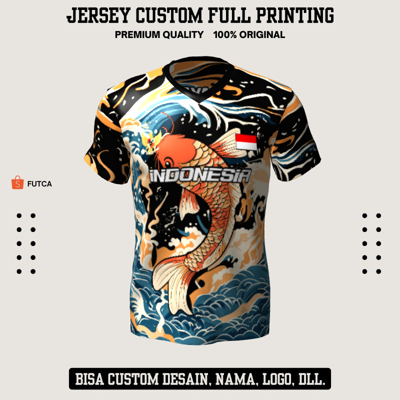Kaos Jersey Futsal Hitam Krem Biru Motif Ikan 514 - Jersey Baju Olahraga Full Printing