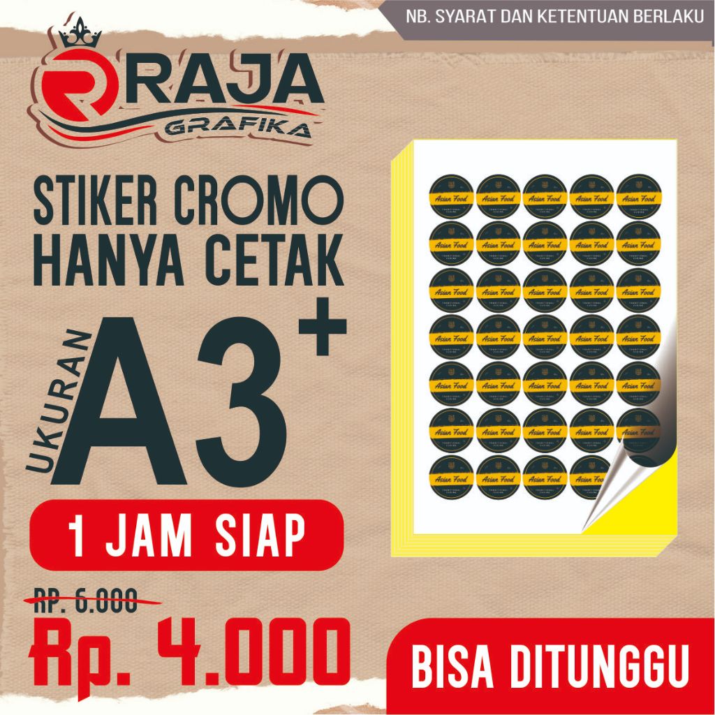

STIKER CROMO HANYA CETAK A3+