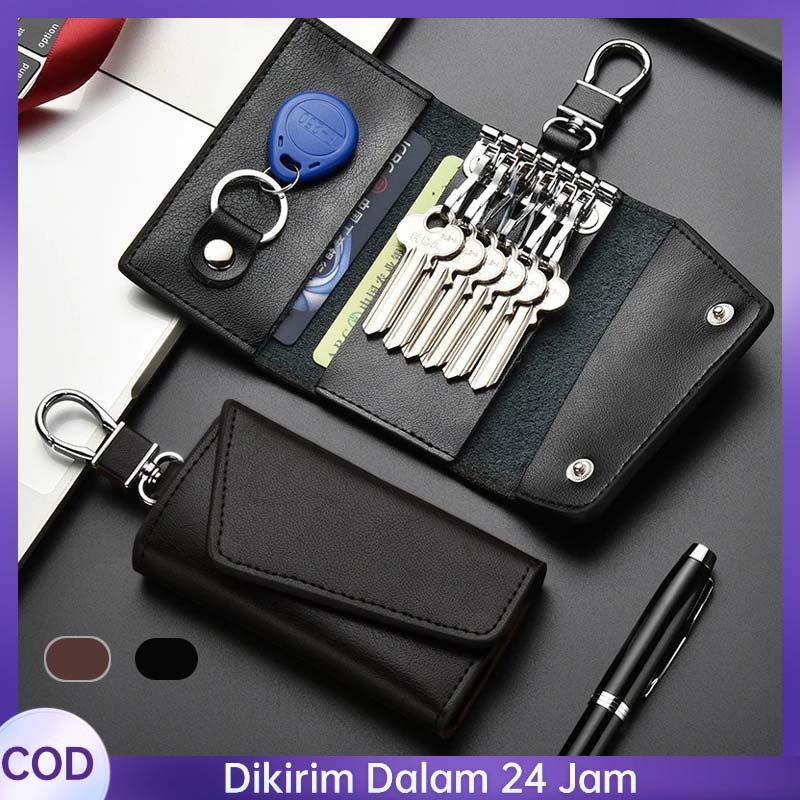 Gantungan Kunci Dompet STNK Keyless / Holder Dokumen Mobil Motor / Kulit Asli Premium / Desain Minim