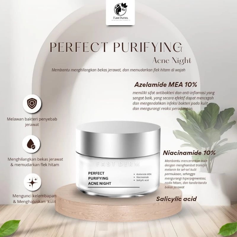 Fast Derm Night Cream - Night White Perfect - Perfect Purifying - Glowing - Acne Whitening