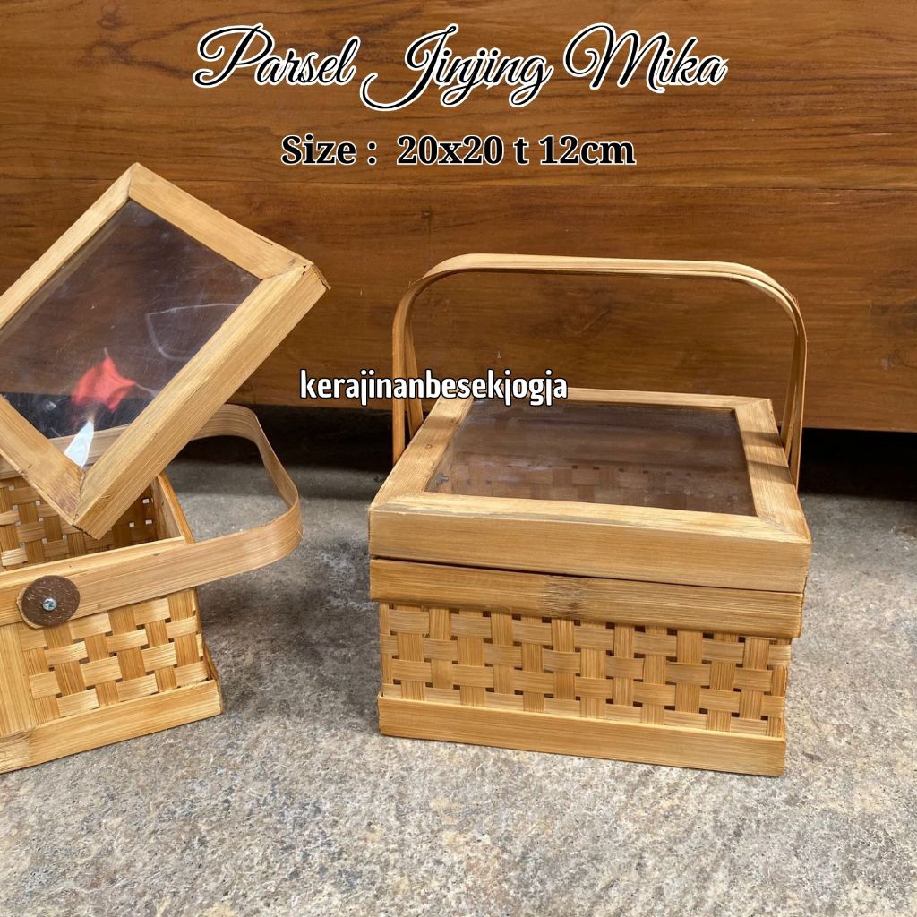 

PARSEL JINJING KOTAK MIKA SIZE 20X20 T 12CM MUAT 4 TOPLES TABUNG | hantaran bingkisan parsel kue kering