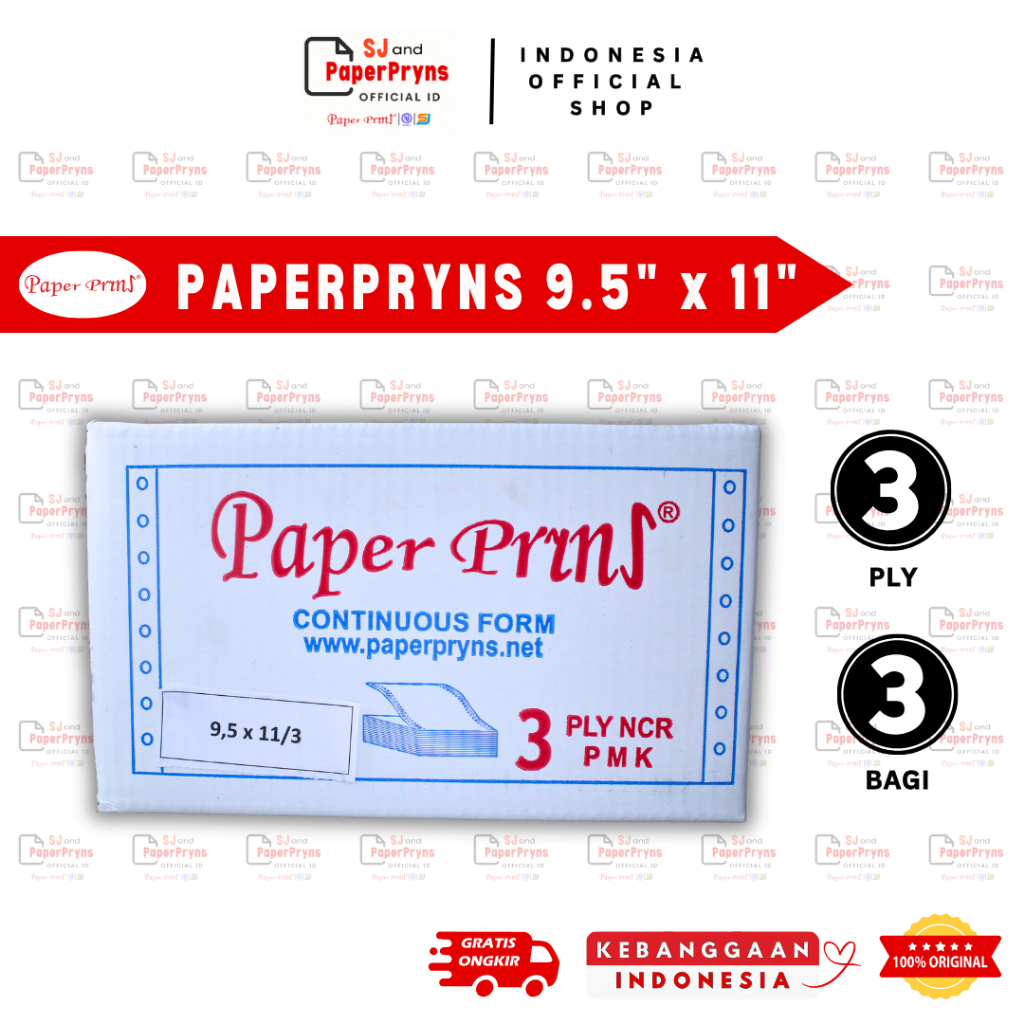 

PAPERPRYNS Kertas Continuous Form 9,5" × 11/3" - BAGI 3 (3 PLY) NCR Sheets