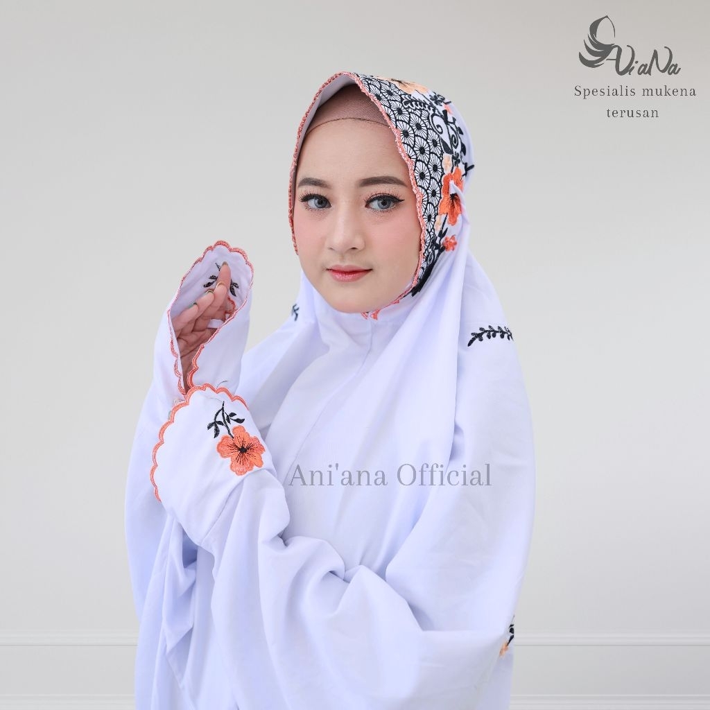 Ani'Ana Official - Mukena Terusan Polino Lajur Bordir Bunga Lajuran