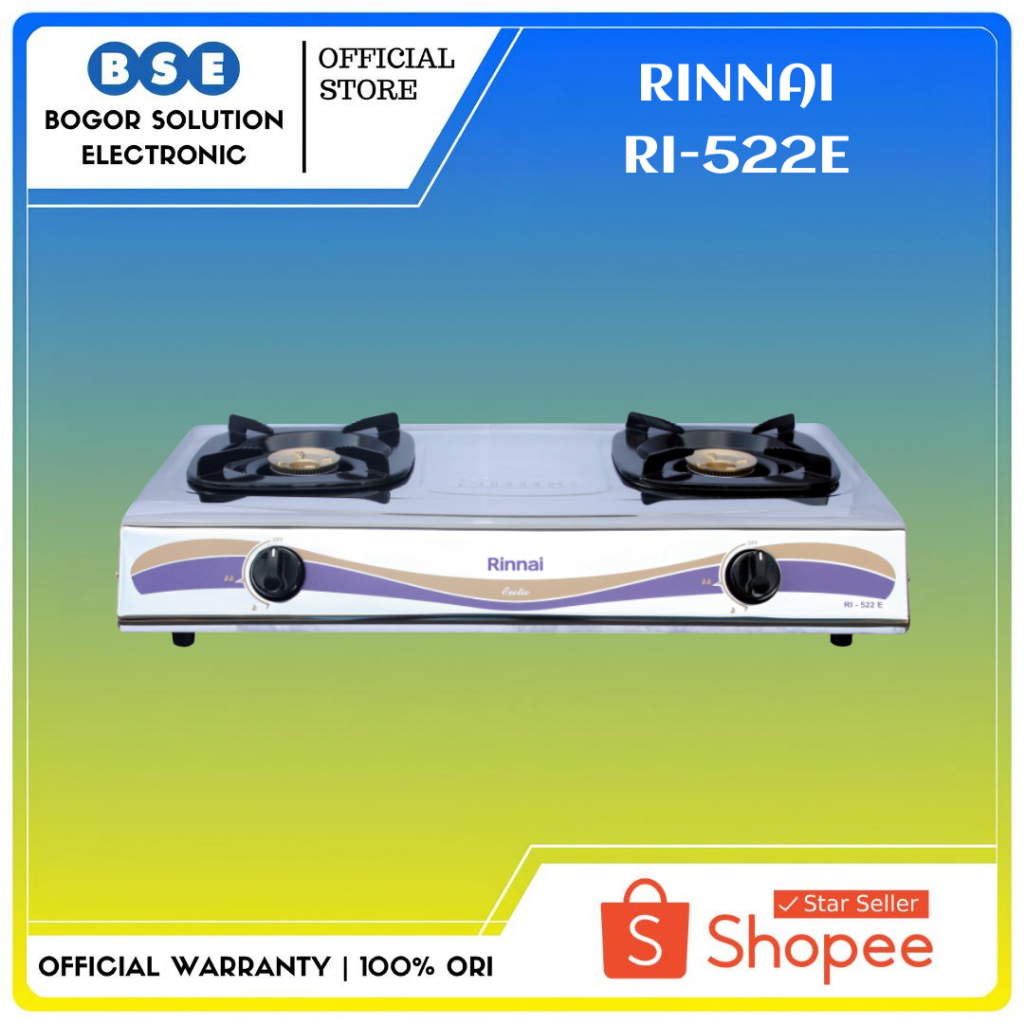 Rinnai RI522E Kompor Gas Dua Tungku Rinnai RI-522E Stainless Steel Kompor Gas