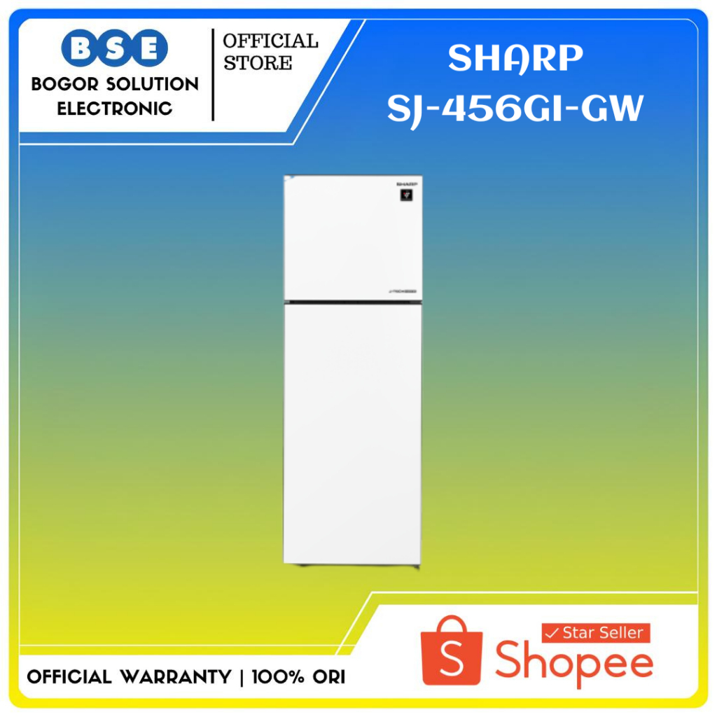 Kulkas Sharp Inverter 329L SJ-456GI-GW Shine Glass Door Kulkas Top Freezer SJ 456GI GW