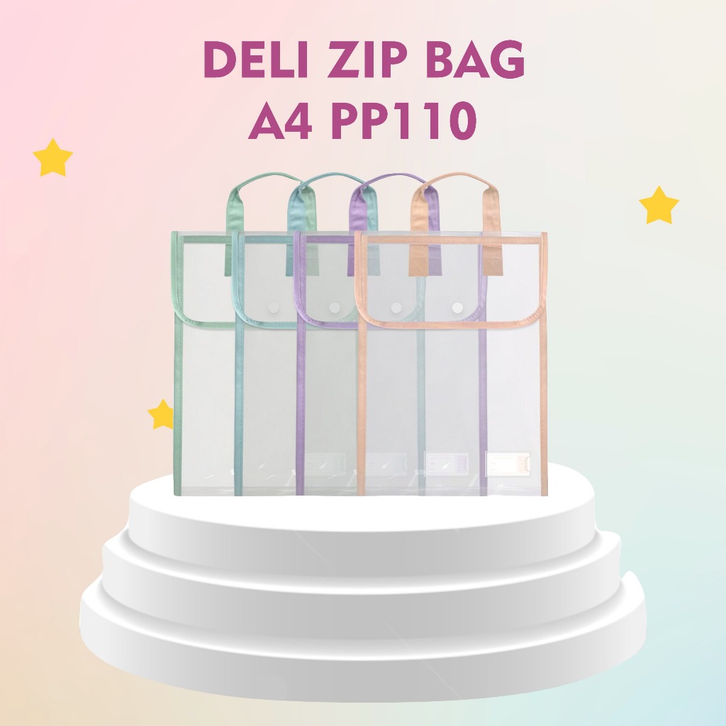 

DELI ZIP BAG A4 PP110/Deli Zip Bag / Map Tas Folder Retsleting Ukuran A4 Lucu 63246 Plastik Stationery/Tas Kancing Multifungsi Deli PP110 Document Bag PVC Transparan A4 w/ Handle