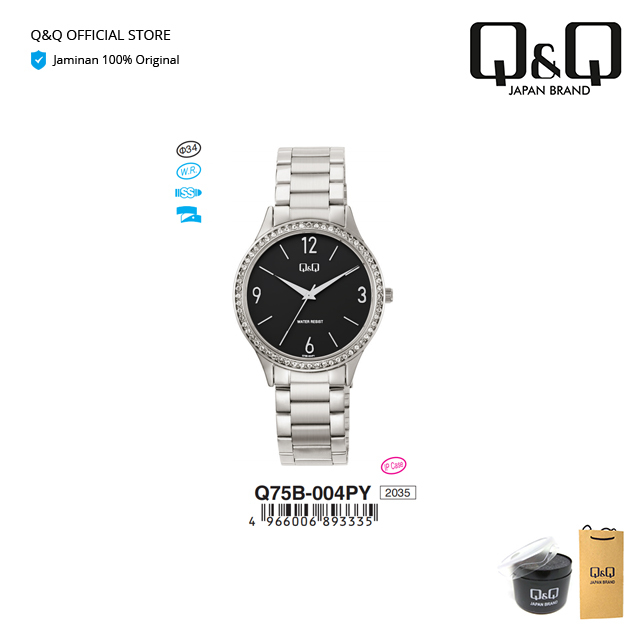 Q&Q QnQ QQ Ori Q&Q Jam Tangan Wanita Fashion Analog Stainless Steel - Q75 Q75B Original Water-resist