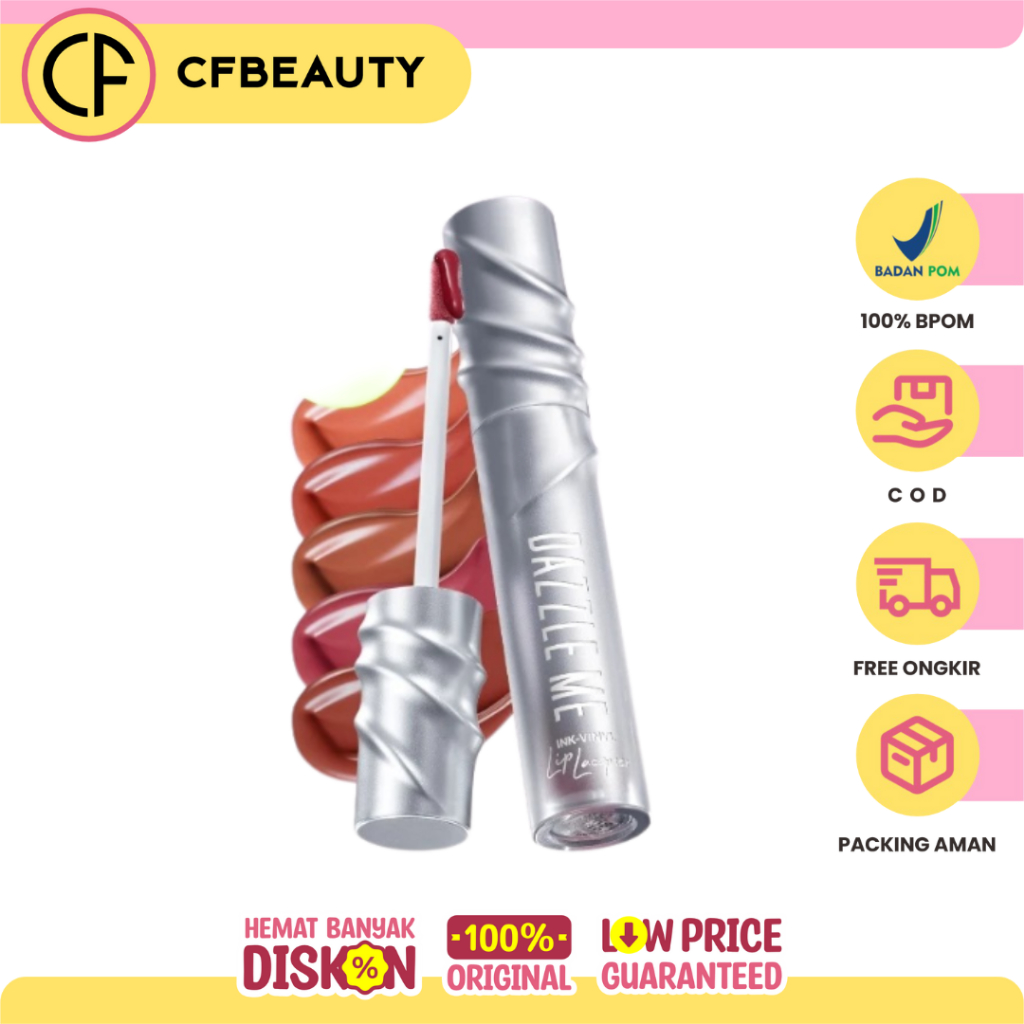 DAZZLE ME Ink-Vinyl Lip Lacquer Lip Cream Lipstik Glossy Tahan Lama 16 Jam Lip Vinyl Transferproof
