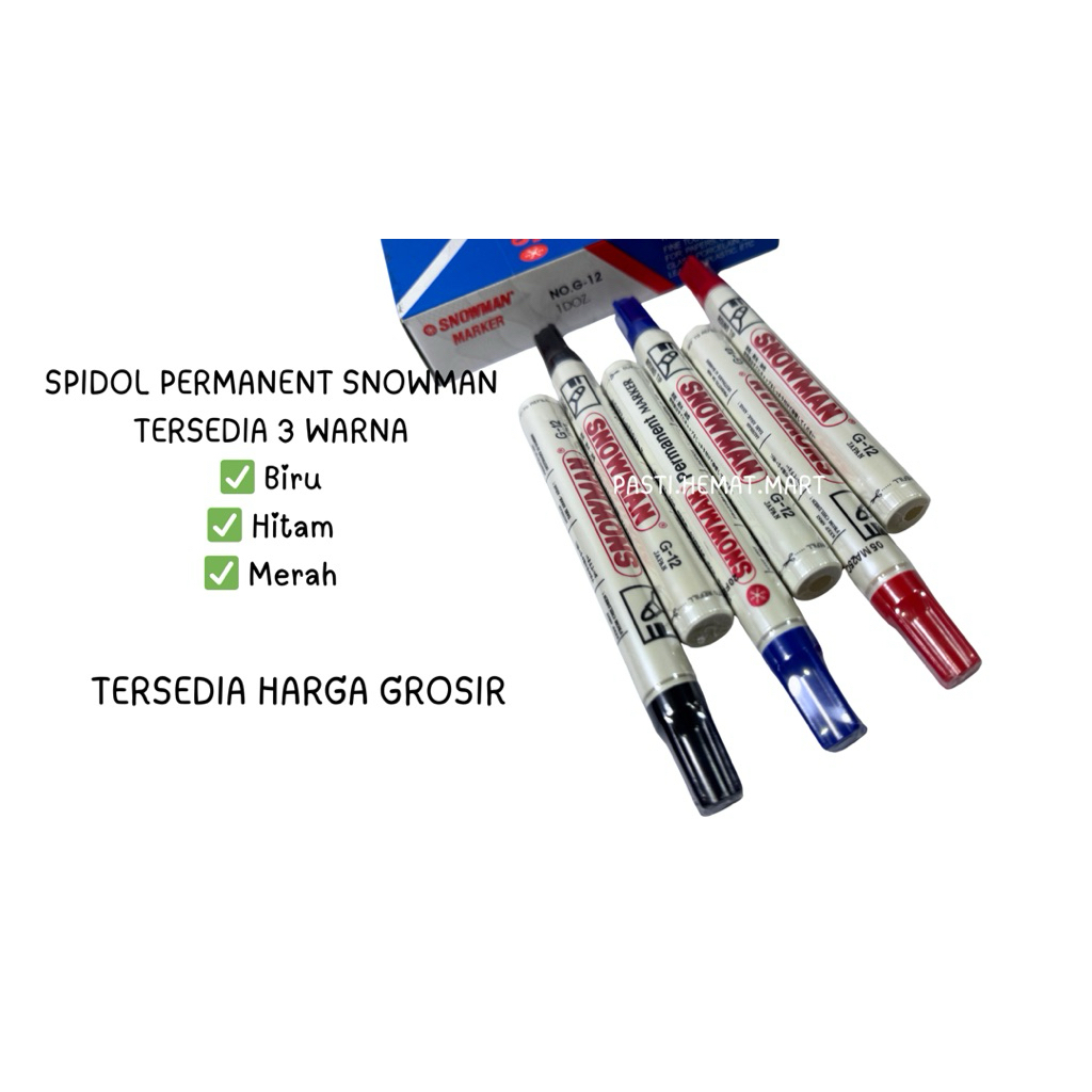 

Spidol Permanent Snowman G-12 | Tinta Tahan Lama & Anti Air | Hitam / Biru / Merah