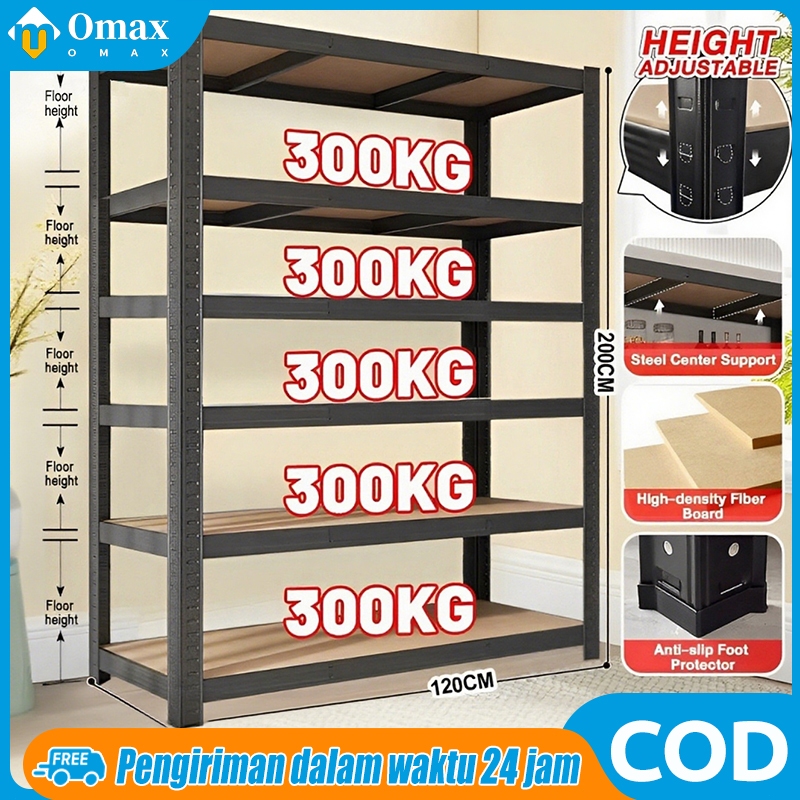 Terbaru Omax Rak Besi Siku 6 Susun Rak Tanpa Baut Serbaguna Boltless Rack Boltless Mdf 5/6 Lapisan