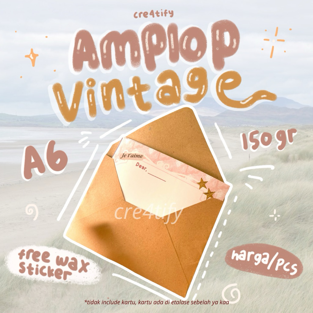 

Amplop vintage kertas coklat kraft kartu ucapan A6