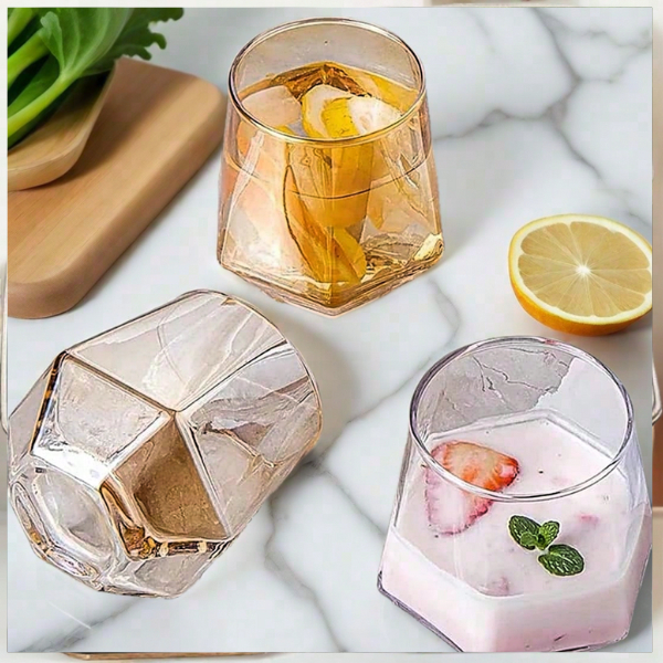 Gelas Anggur Wiski Berlian Heksagonal 300ml