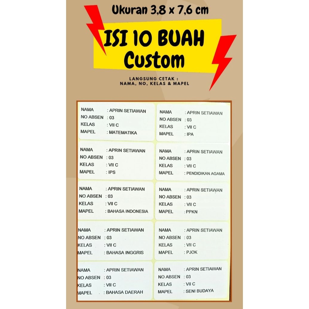 

label nama custom sampul buku (stiker nama sampul buku custom)