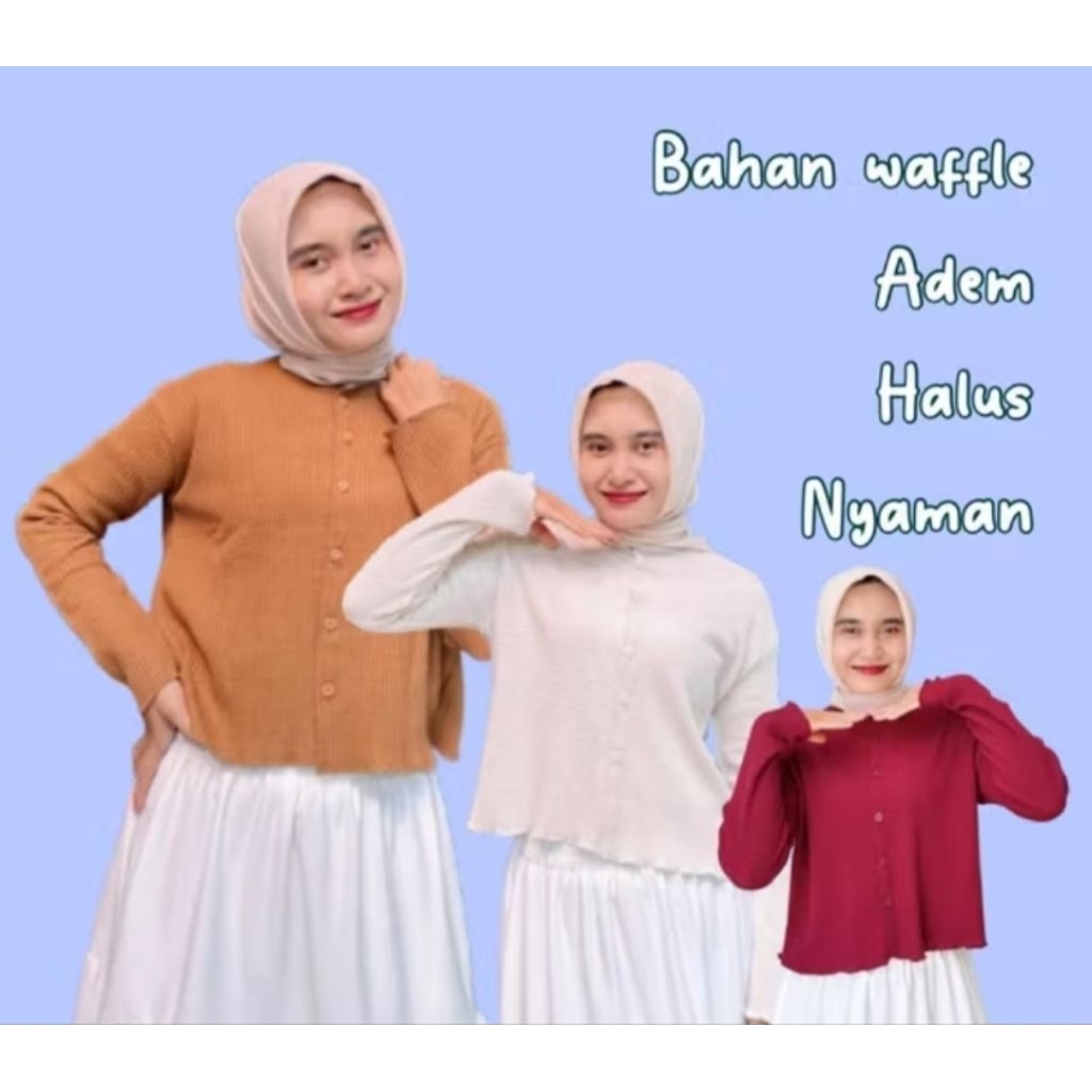 Benang Manja Cardigan Crop Waffle Cardigan Outer Lengan Panjang Wanita/Cardigan Crop Korean Style