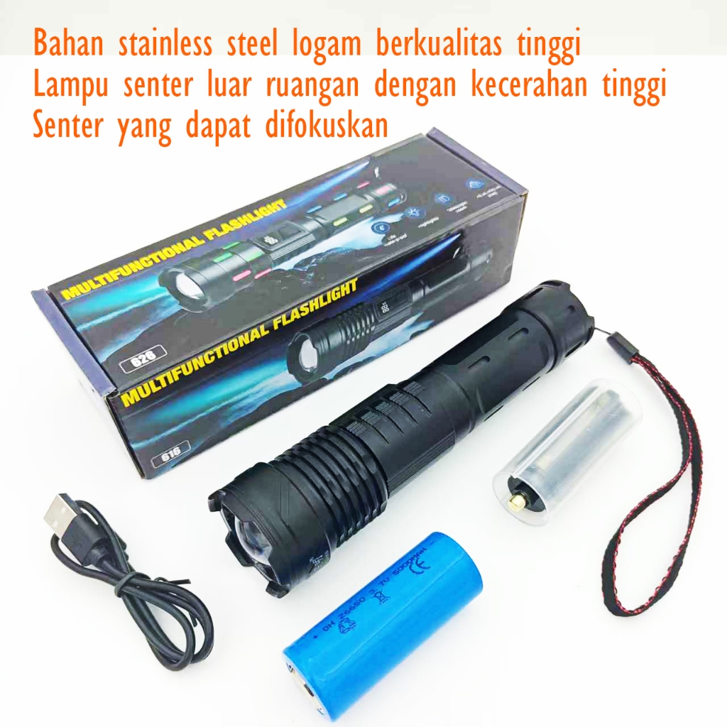 JS Senter LED senter tangan senter tangan super terang Senter Multifungsi Senter Zoom In Out