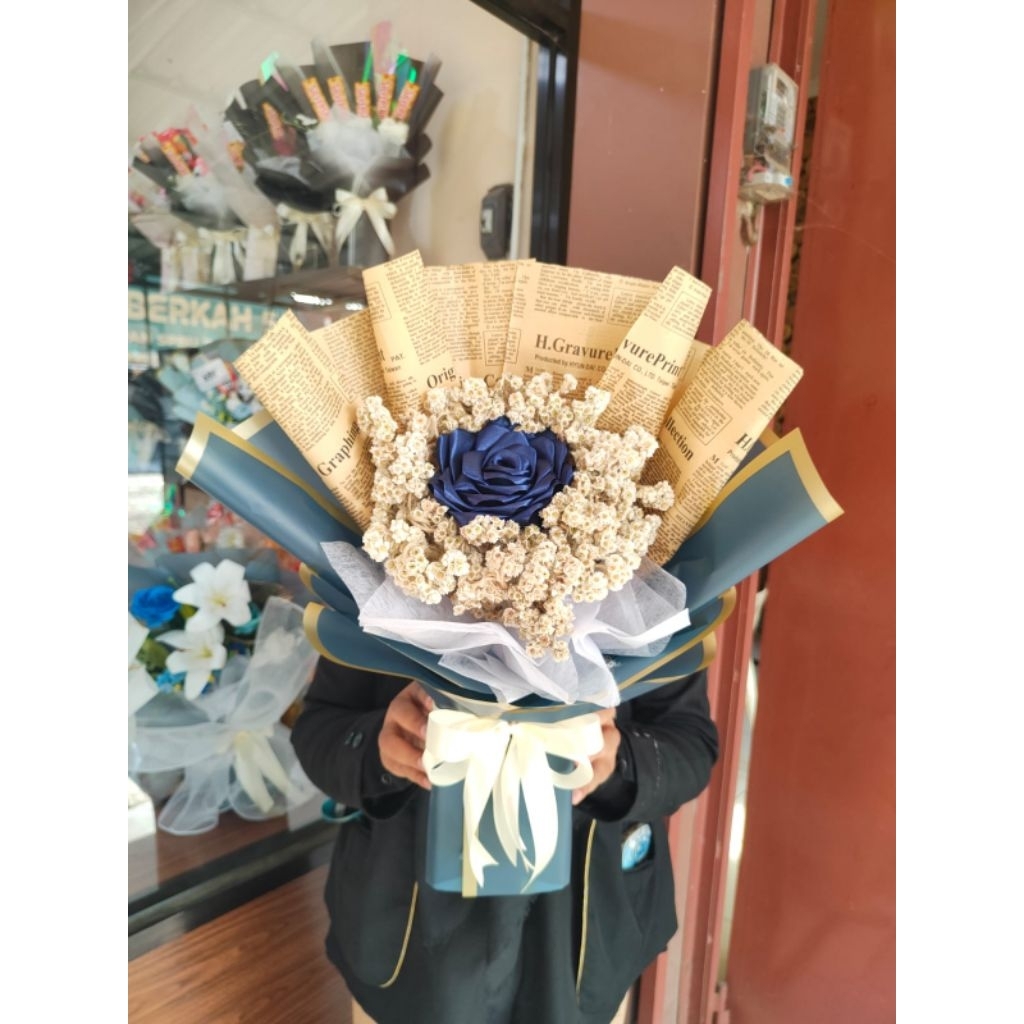 [READY STOCK] Buket bunga edelweis satin / buket wedding /lamaran/ kado ulang tahun