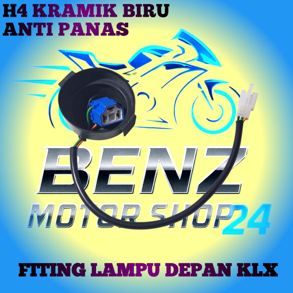 FITING LAMPU DEPAN KLX, SOKET H4 HITAM.KRAMIK BIRU. KRAMIK HIJAU