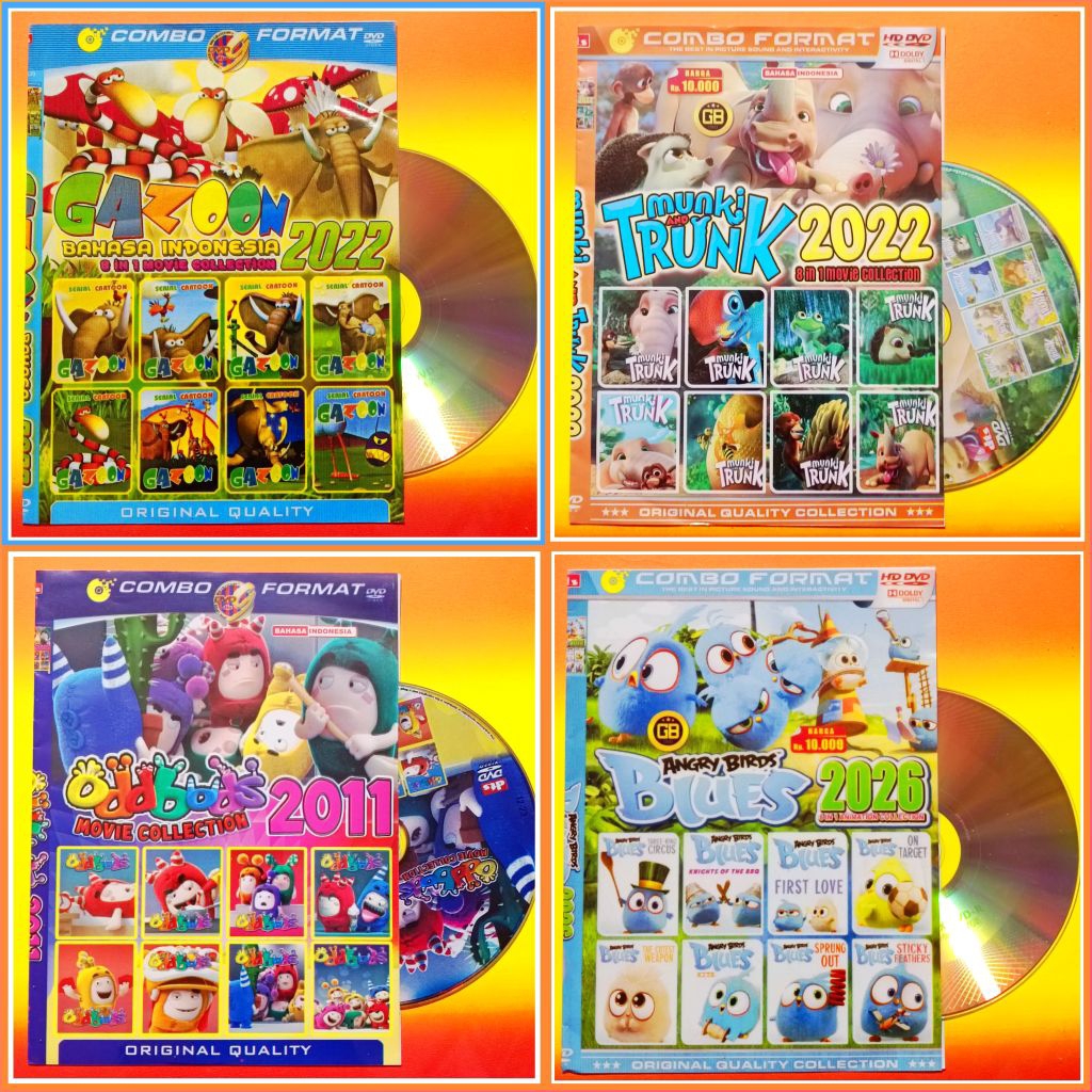 Kaset Film Edukasi Kartun Anak Koleksi Gazoon - Angry Birds - Oddbods- Munki & Trunk Terlaris (Non B