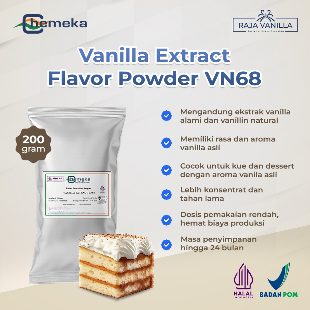 

Chemeka Vanila Ekstrak Flavor Powder VN68 - Essence Natural Vanili Bubuk 200gr
