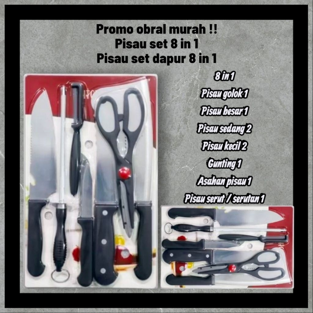 promo obral pisau set / pisau set 8 in 1 / pisau kualitas premium / pisau set dapur