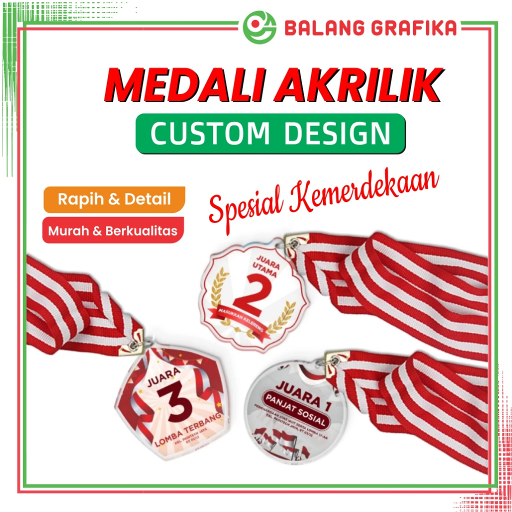 

Medali Akrilik Custom HUT Kemerdekaan RI Desain Bendera Merah Putih Garuda