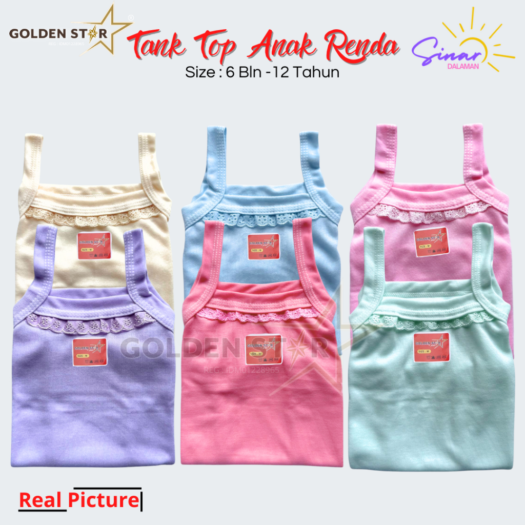 Mamolly_Mart 6 Pcs Singlet Anak Perempuan Renda Kaos Dalam Anak Dan Remaja Kaos Kutang Anak