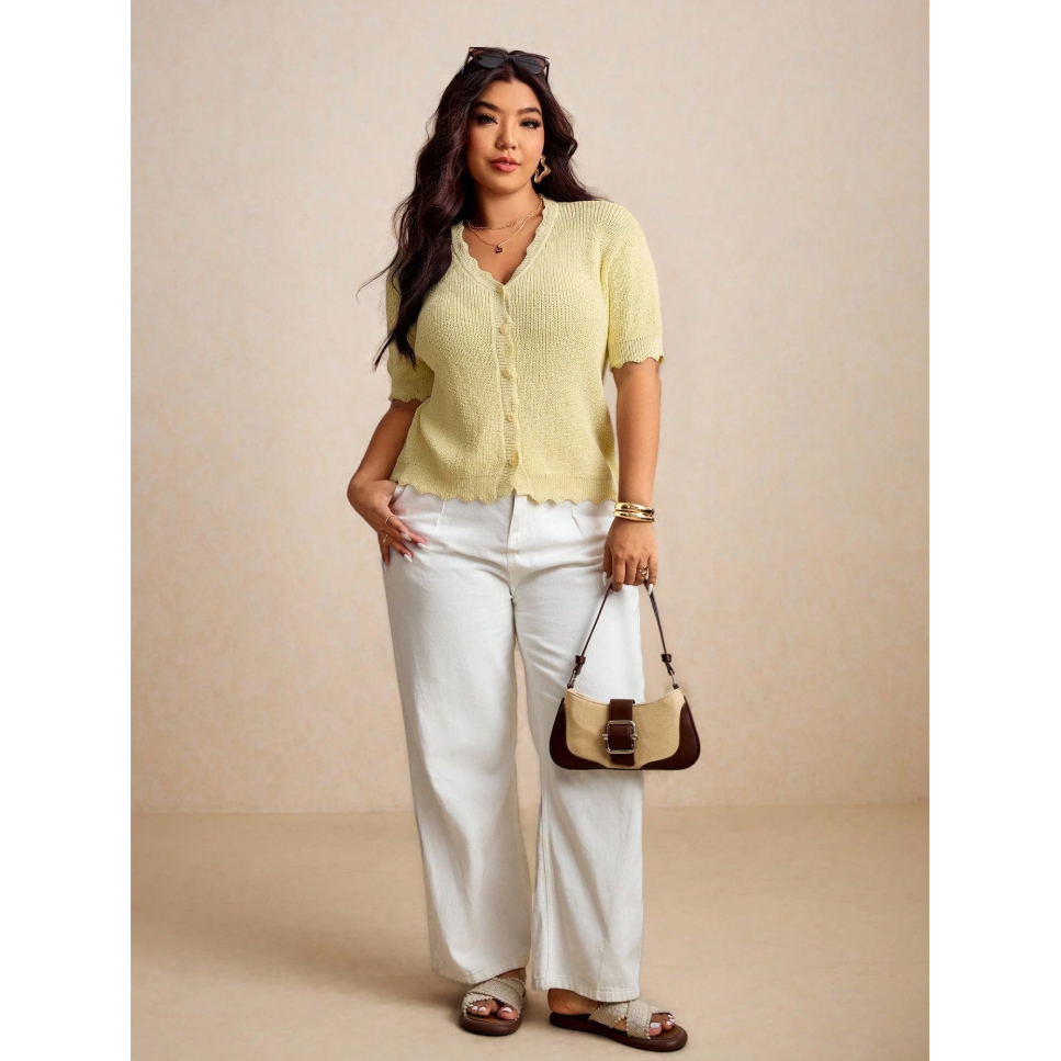 Atasan Rajut Wanita V-neck Jumbo Size - Cardigan Lengan Pendek Big Size XL, XXL, XXXL, XXXXL