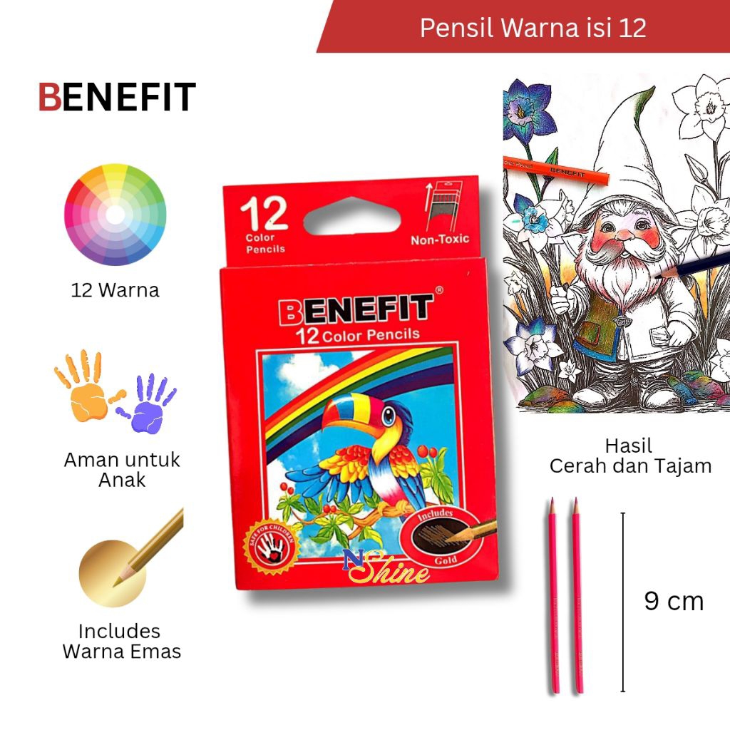 

PENSIL WARNA Pendek isi 12 Merk BENEFIT