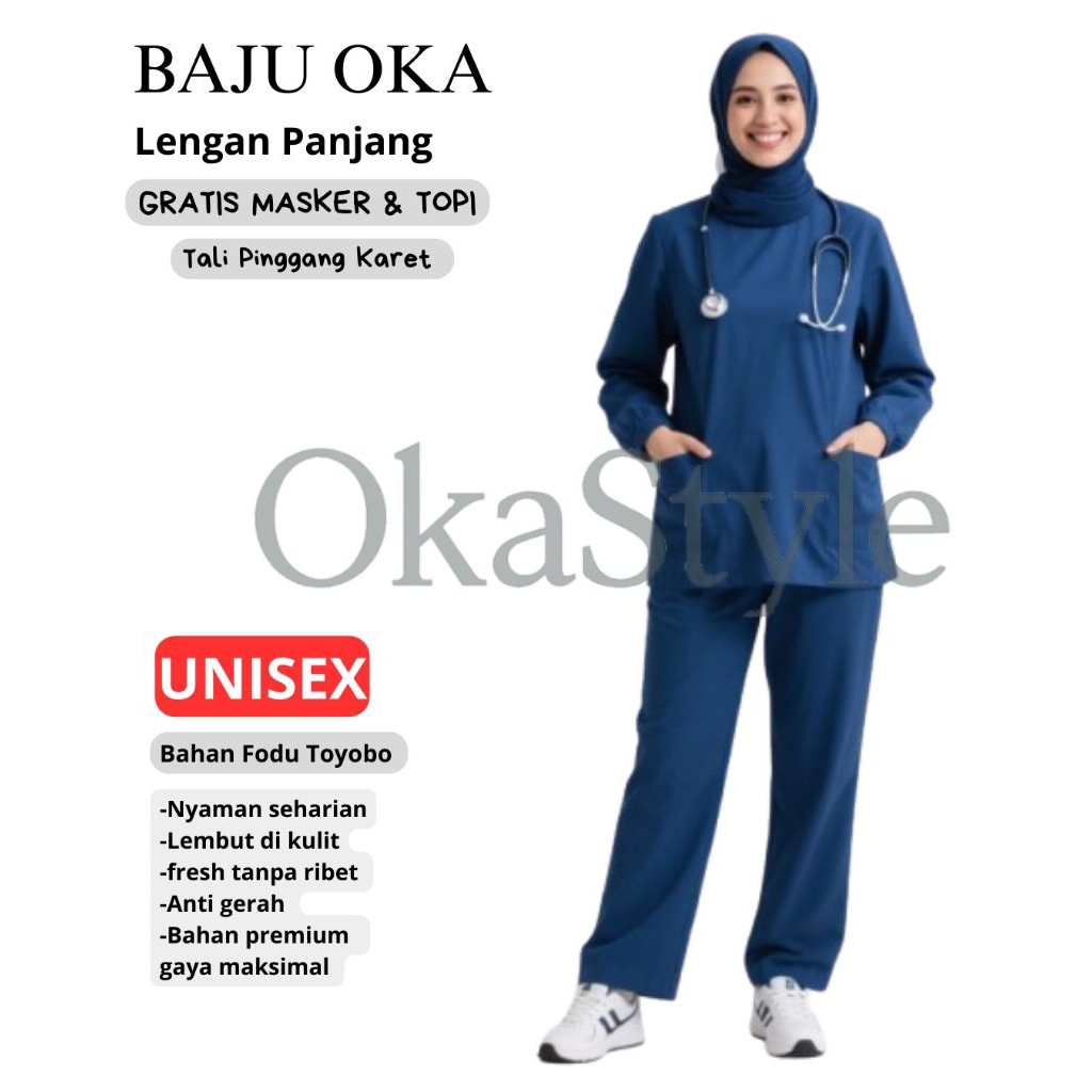 Seragam Dinas Perawat /Baju Oka Lengan Panjang /Baju Perawat Toyobo