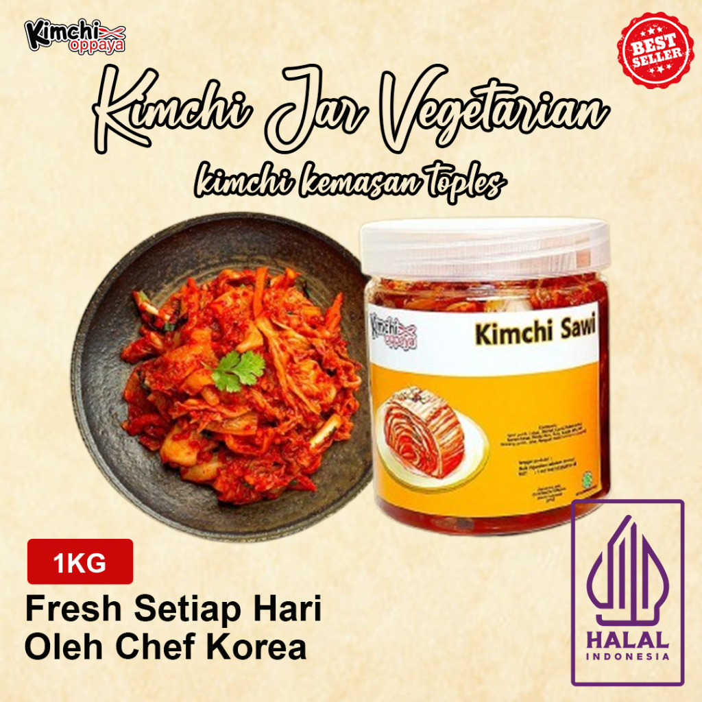 

Kimchi Vegetarian Sawi 1kg ( Jar ) Toples Halal Korea Asli Tanpa Bawang & Hewan