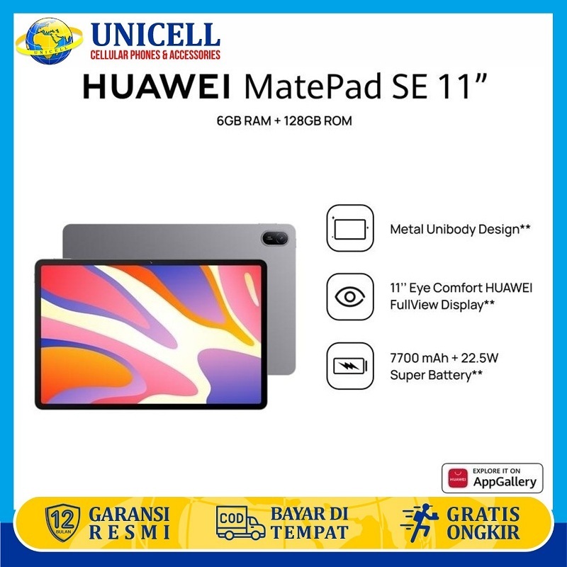 HUAWEI MatePad SE 11" Wifi Only RAM 6GB/128GB 2K Eye Comfort Display Baterai 7700mAh Garansi Resmi