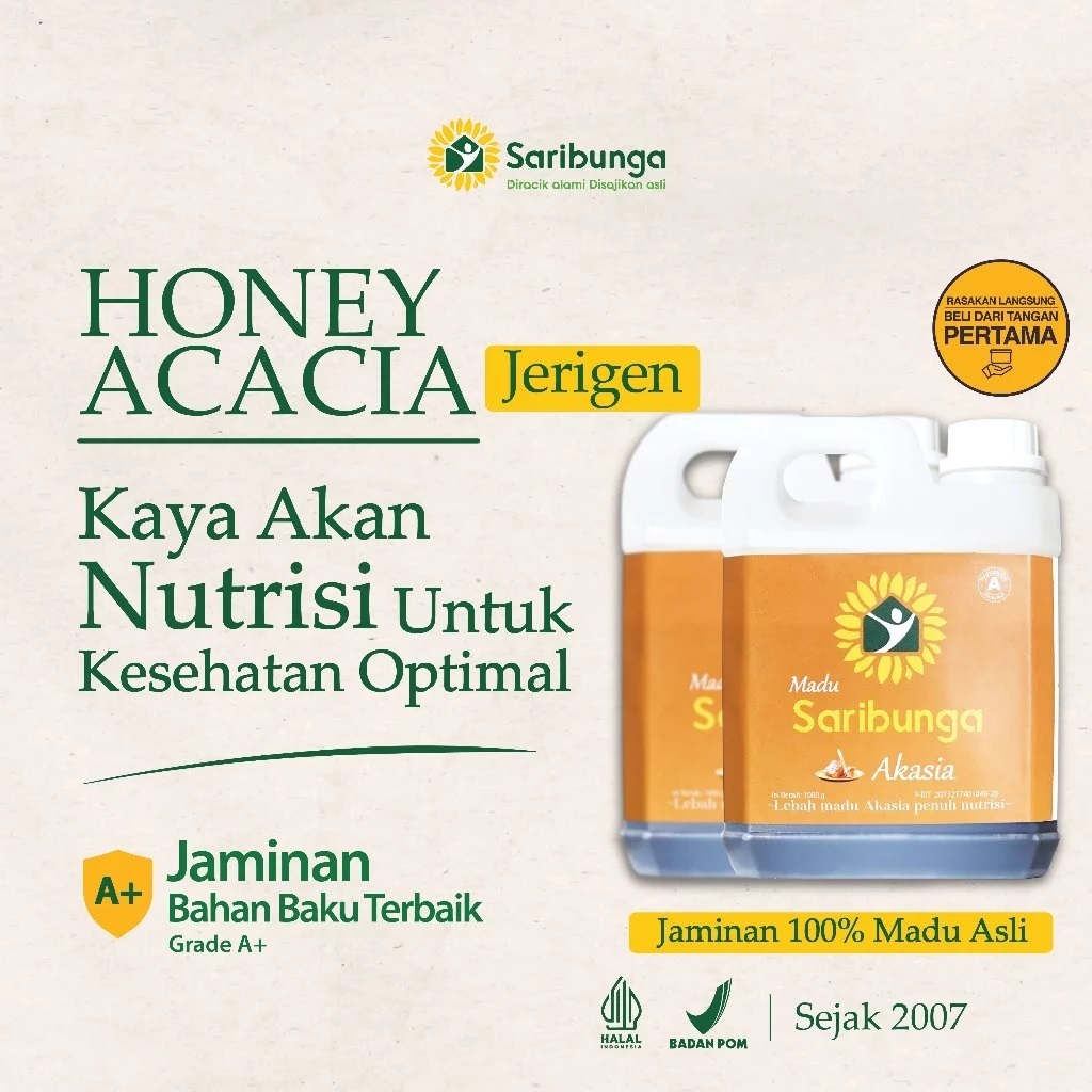 

MADU AKASIA SARIBUNGA Grade A+ 100% Alami Pure Raw Honey / Madu