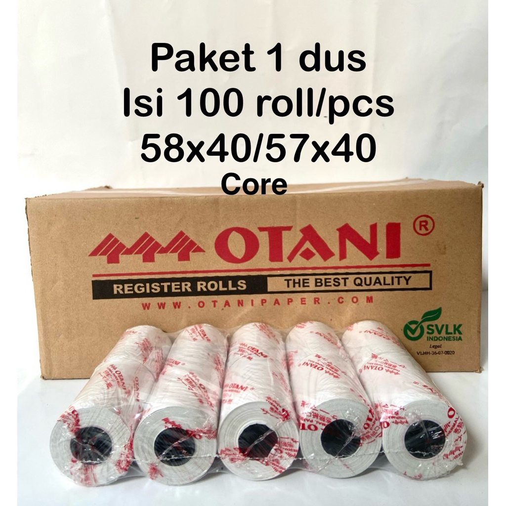 

KERTAS STRUK THERMAL OTANI 58/57x40 POLOS PAKET 1 DUS (100 ROLL)