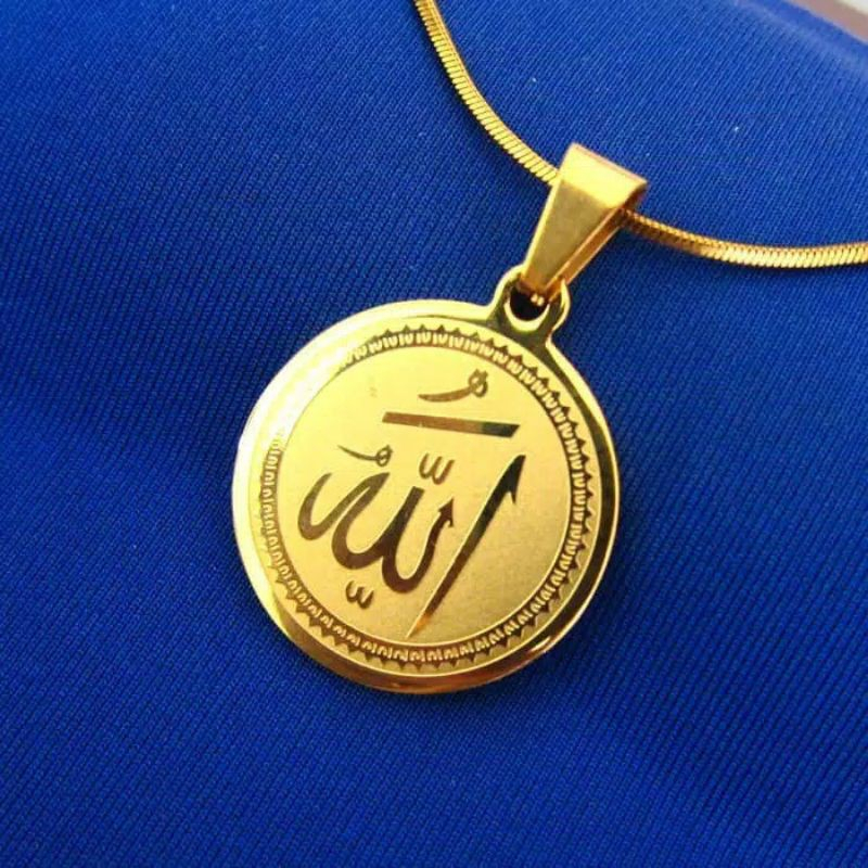 Kalung Titanium Islami Liontin Bulat Lafadz Allah Pria Dan Wanita - Kalung Liontin LAFAS Allah