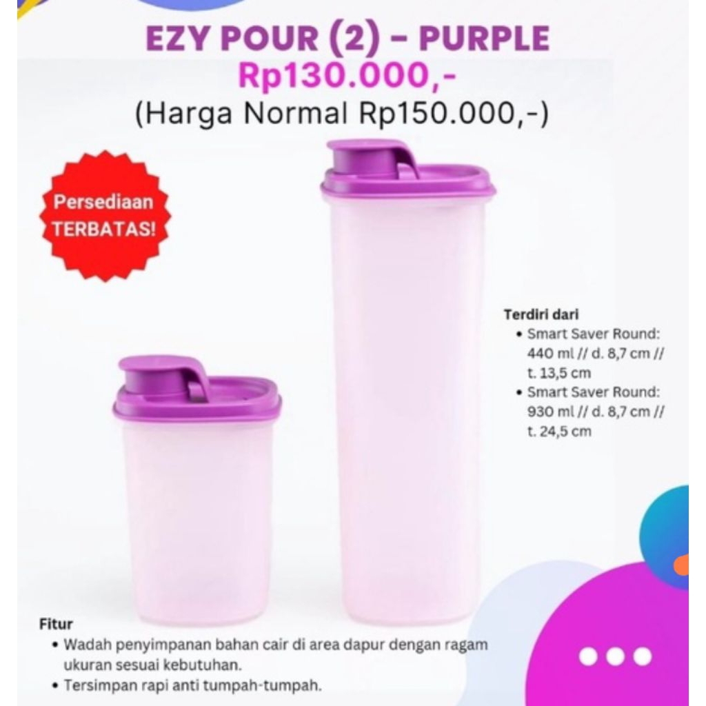 ezy pour purple  SET 2 pcs tupperware BARU