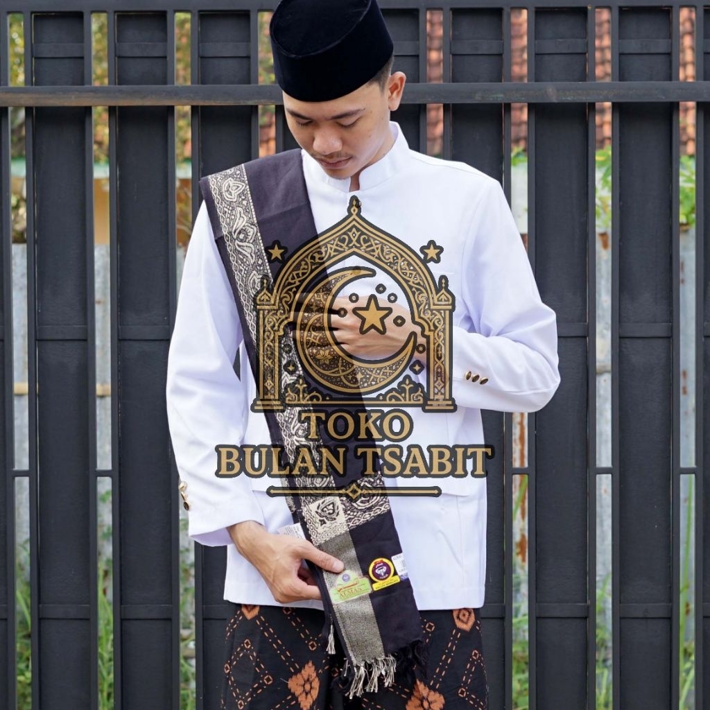 Sorban Kashmiri Almas Kualitas Terbaik Hitam Motif Lis Silver  - Sorban Kashmiri - Sorban Haji Musli