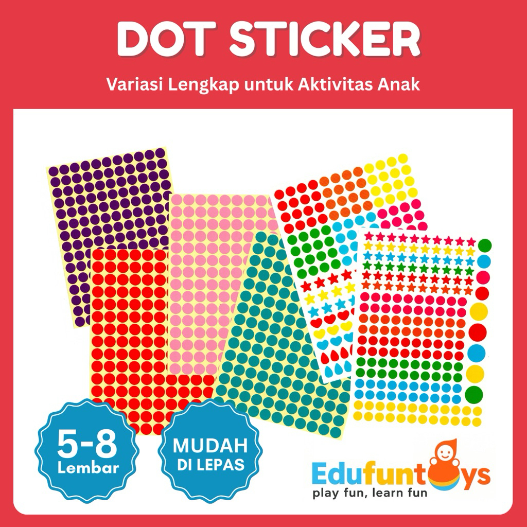 

[EDUFUNTOYS] Dot Sticker Isi 8 Lembar | Stiker Montessori Edukasi 3 Ukuran Dot 8 10 13mm