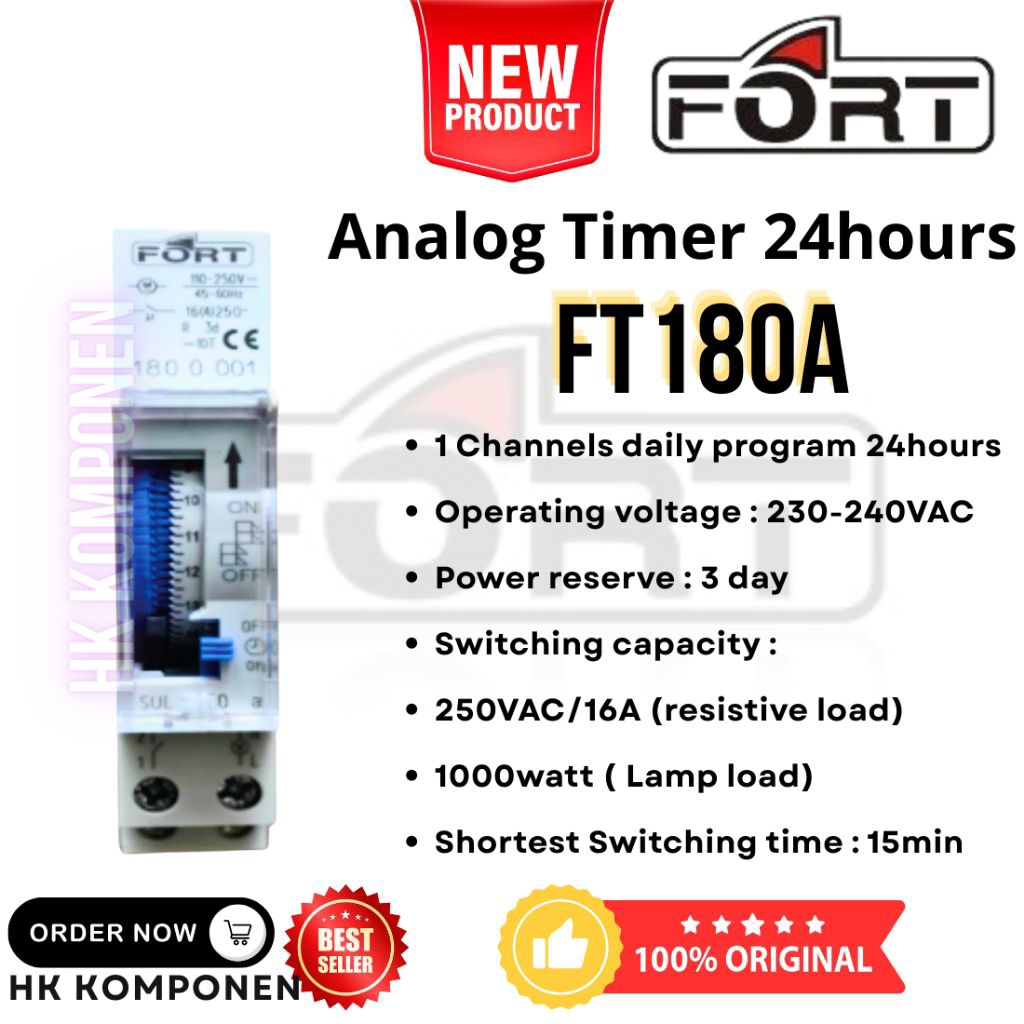 FT180A FORT Timer analog 24jam dinrel mounting