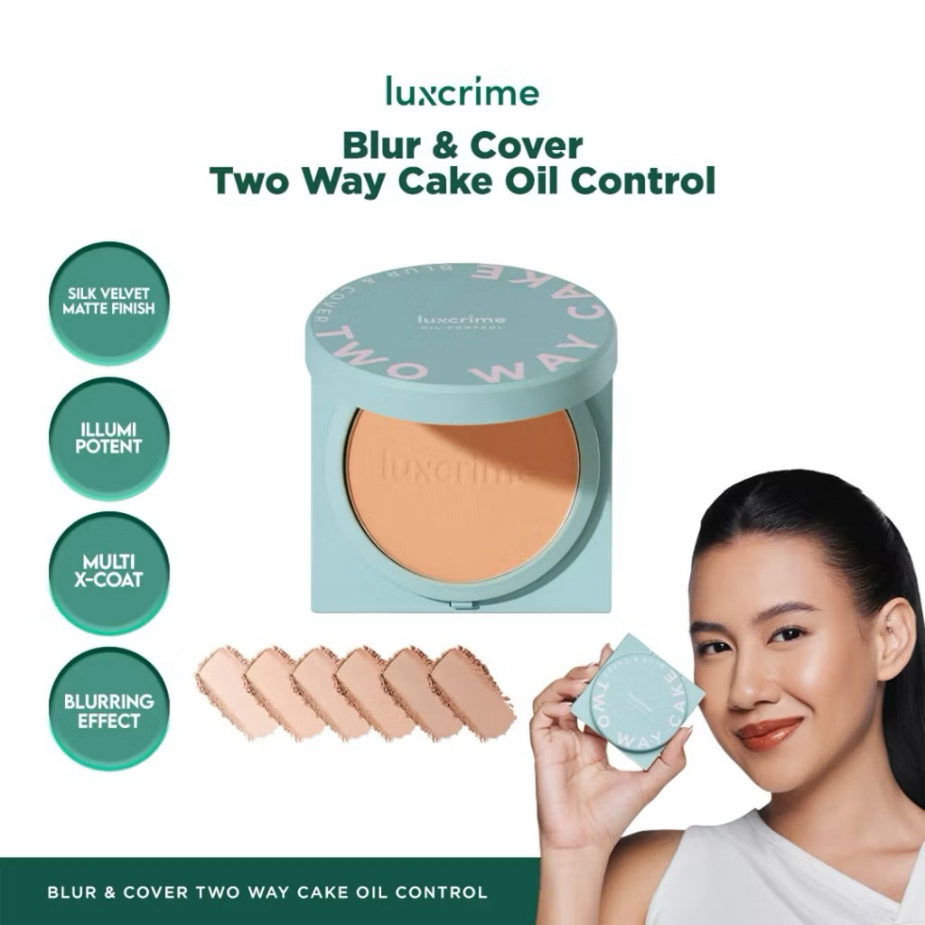 LUXCRIME - BLUR & COVER TWO WAY CAKE SERIES - Bedak Powder Foundation Oil Control | Silk Glow Skin T