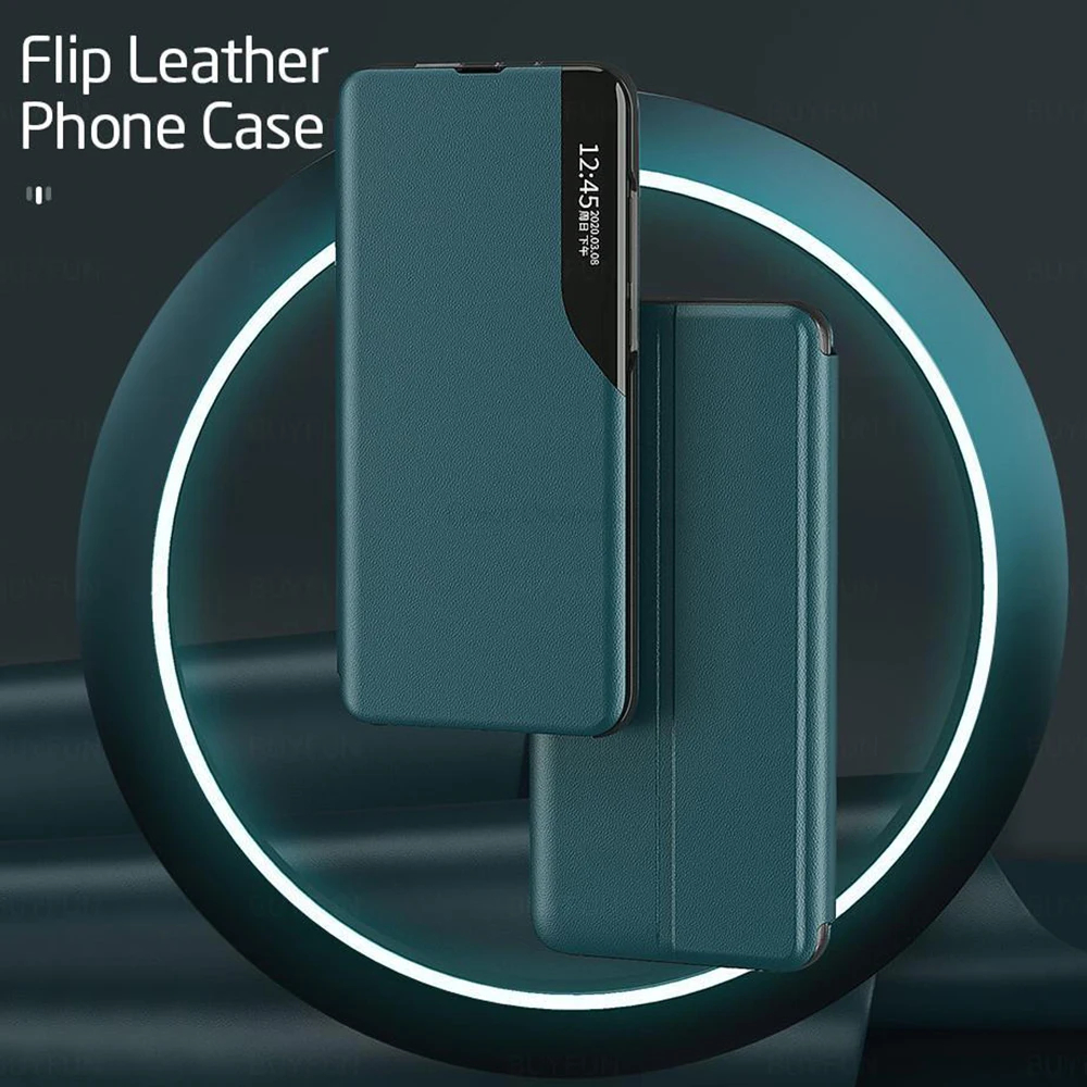 Flip Smart View Case For Samsung Galaxy S25 S24 S23 S22 Ultra Note 10 Plus FE 5G 4G Leather Bracket 