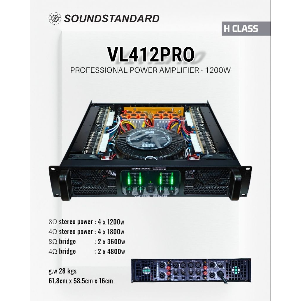 Power Amplifier / Soundstandard VL412PRO / Kelas H / 4 Channel / SS VL412 PRO VL 412PRO 412 - 1200W