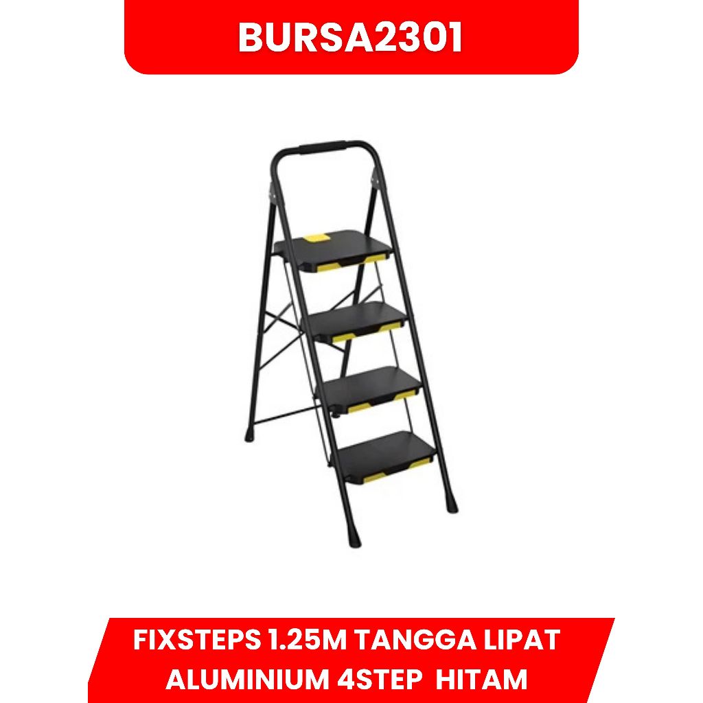 Fixsteps 1.25M Tangga Lipat Aluminium 4 Step Hitam Dgn Pegangan Ladder Aluminium 4Steps Tangga Multi