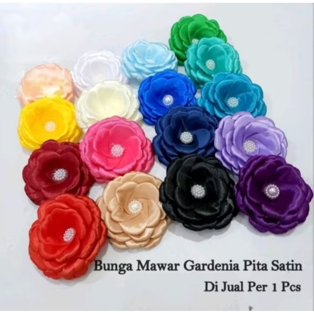 

( 1 PCS ) JS87 ECER BUNGA MAWAR GARDENIA PITA SATIN MURAH CANTIK / HIASAN HANTARAN APLIKASI
